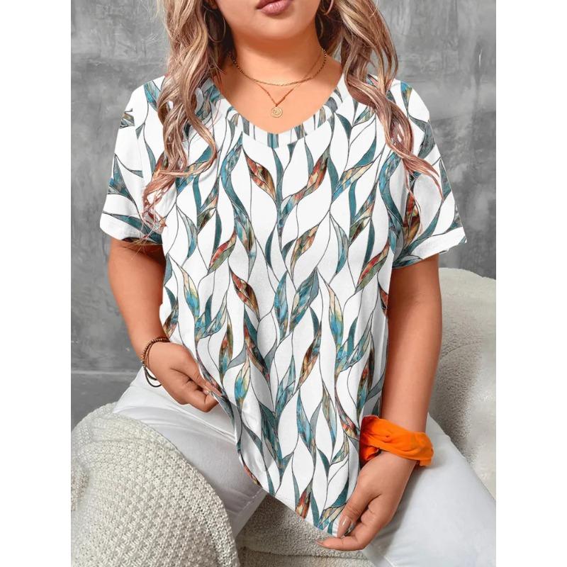 Sommer Damen 3D-Druck V-Ausschnitt T-Shirt Mode Vielseitig Trend Atmungsaktiv Lässig
