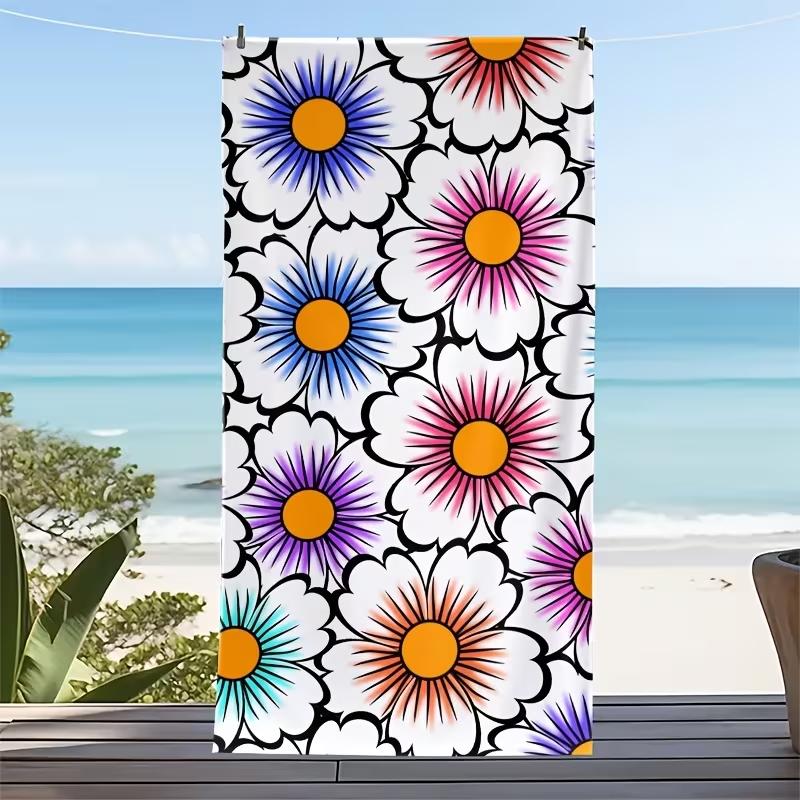 Vibrant Watercolor Floral Beach Towel Large Soft Absorbent Towel Hand-Painted Wildflower Print Quick-Dry Lightweight Towel
