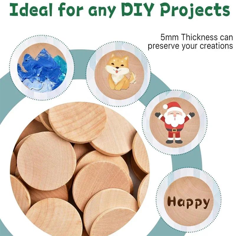 1-6cm Nedokončené dřevěné kulaté mince kotoučky, Přírodní bukové dřevěné kotoučky pro DIY řemesla umění, Malování, Laserové gravírování, Domácí dekorace