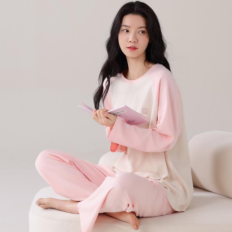 Pure Cotton Women's Long Sleeve Pajamas Set for Spring, Autumn, Winter 2026 - Solid Color Pullover for Home or Outdoors