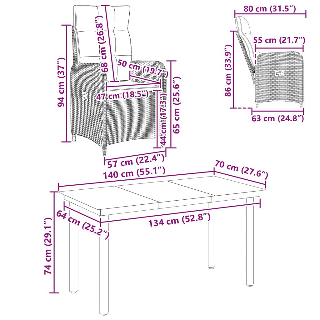 Sofa Table Set 7 pcs PE Rattan and Powder Coated Steel