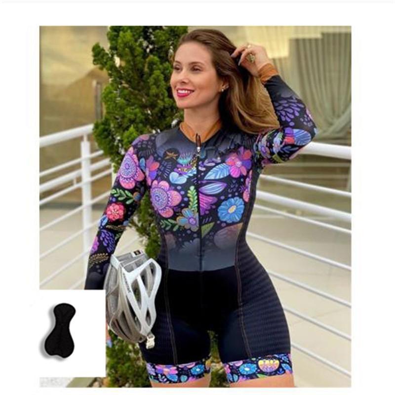 

Outdoor Women s One-piece Cycling Suit Long-sleeved Shirt Cushion Shorts Integrated Moisture Absorption Perspiration XS