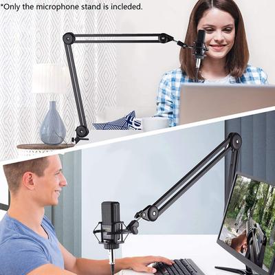Juego de soporte para micrófono, brazo de soporte de tijera con suspensión de micrófono resistente con abrazadera, cinta adhesiva para cantar