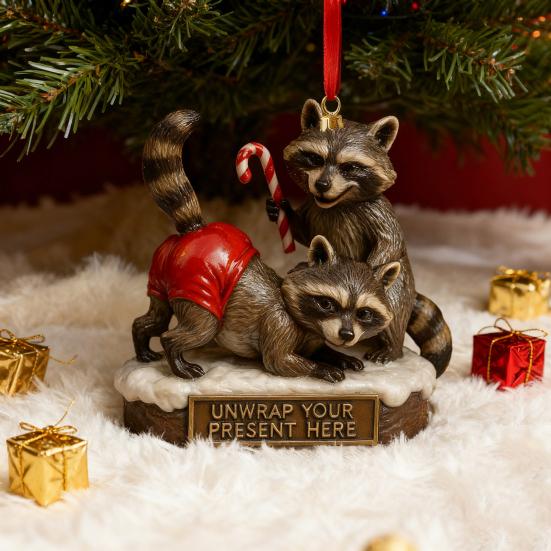 Cheeky Raccoon Christmas Ornaments Acrylic Hanging Decor with Humorous Sayings Playful Holiday Tree Decorations