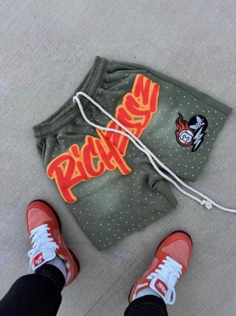 Retro Distressed Embroidered Men's Summer Sports Shorts