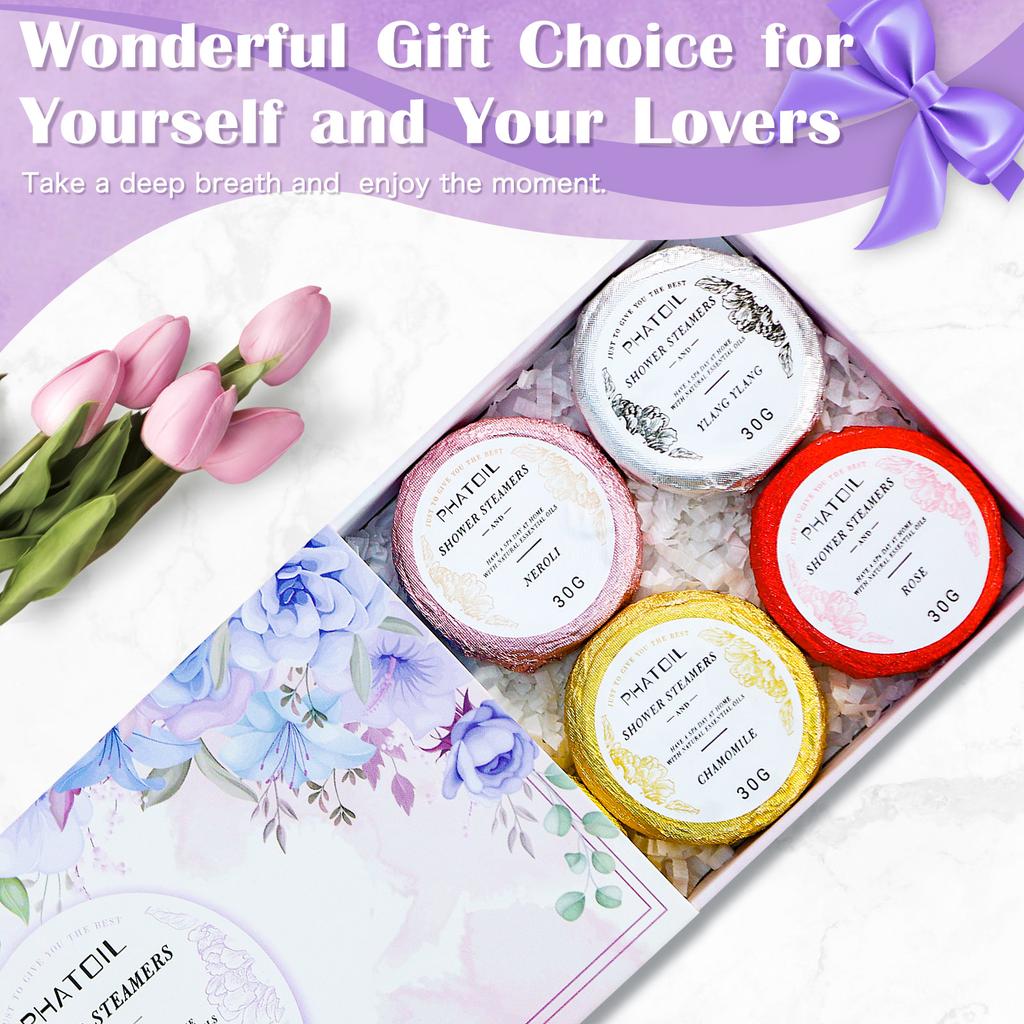 PHATOIL 8Pcs Essential Oil Shower Steamers Set for Refreshing & Relaxing, Natural Aromatherapy Shower Steamers for Self Care