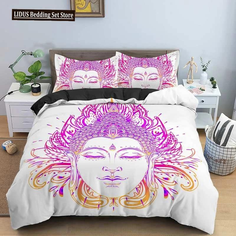 Buddha Bedding Set Indian Religion Buddhism Meditation Mandala Duvet Cover Smile Buddha Floral Soft Quilt Cover Queen King Size