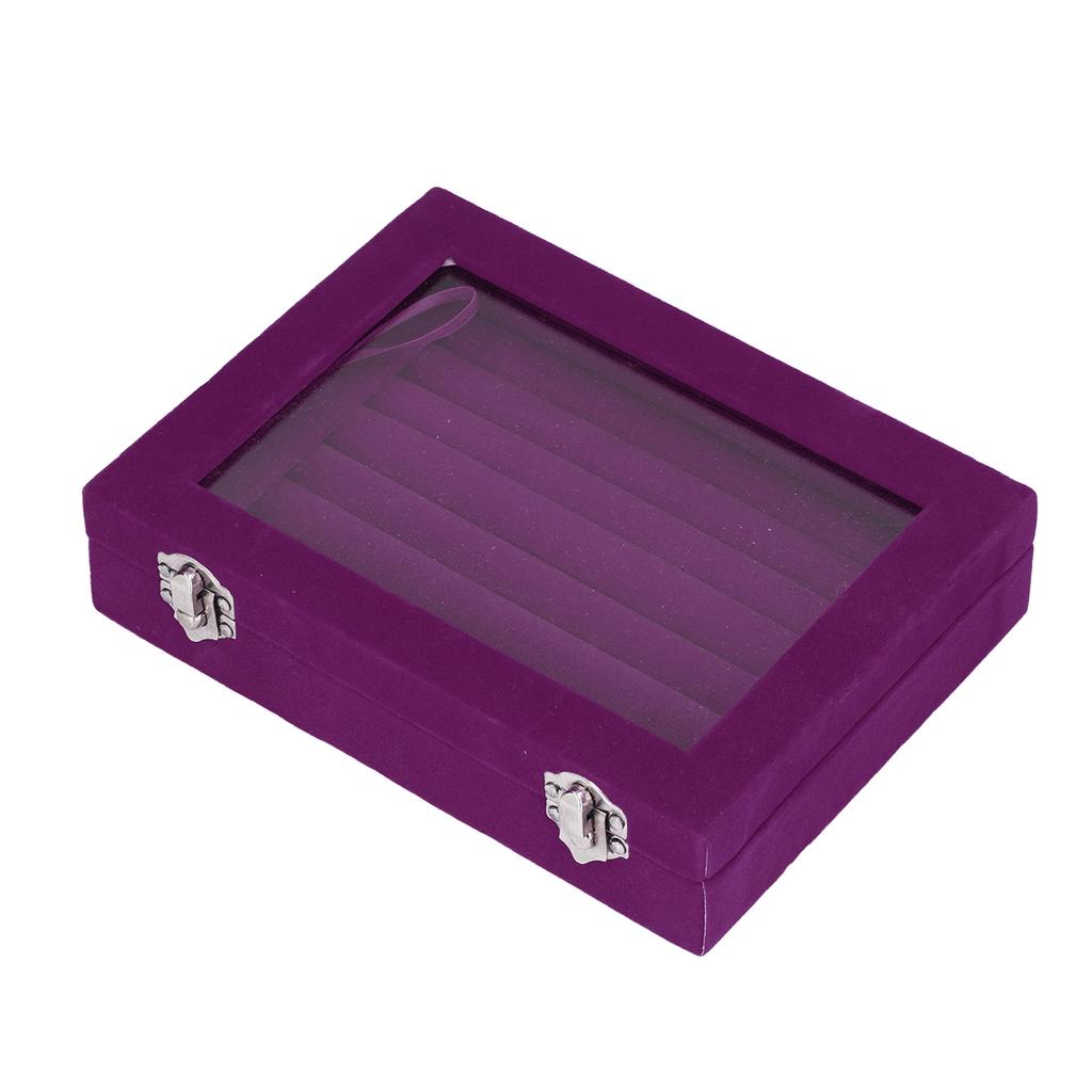 Jewelry Box 7 Slots Velvet Jewellery Holder Storage Display Case for Earring Bracelet Purple