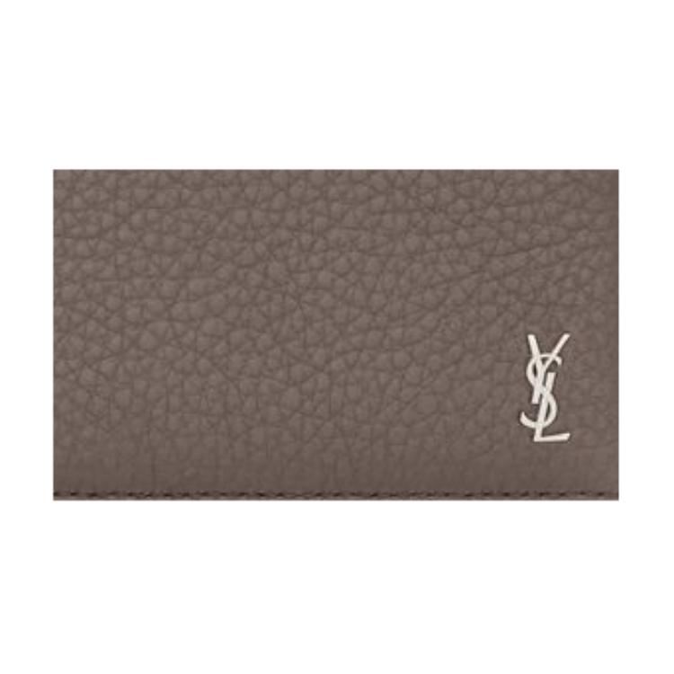 Saint Laurent Cassandra Brand Logo Calfskin And Brass Card Holder Mini Men card holder Dark-Brown 847951-AAELP-1997