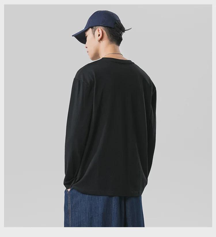 Men's Multicolor Long Sleeve Cotton T-shirt, Couple Outfit, Solid Color, Youth Style