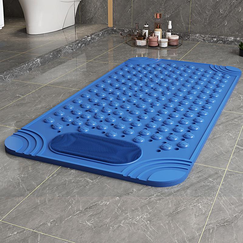 Non-Slip PVC Bath Mat with Massage Buttons - Light Blue & Multi-Color Polka Dot Pattern, Rectangular Shower and Bathroom Safety Mat, Bath Accessories