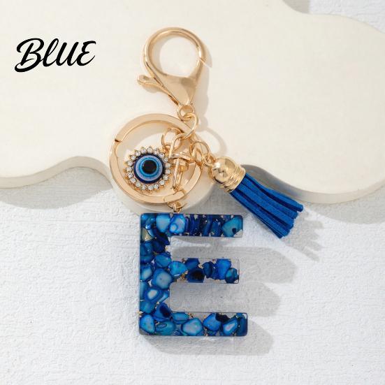 Keychain Charm Blue Series Pendant Initial Letter Key Chain with Eyes Pendant Tassel