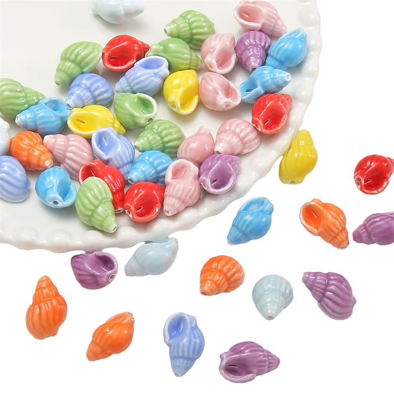 [14x22mm] Conch Beads Colorful Glaze Ceramic Beads DIY Conch Jewelry Accessories Handmade Home Decoration Wind Chime Accessories 2pcs/Pack