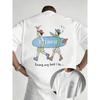 European Size Men's Summer Fun Print Crew Neck Short Sleeve T-Shirt, Trendy Cartoon Surfing Boy Graphic Street Style Loose Fit Top