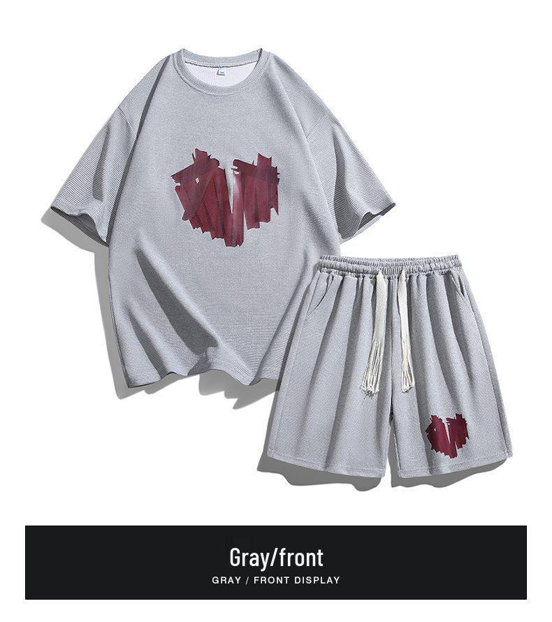 2026 Summer Printed Loose Two-Piece Short Sleeve and Shorts Set