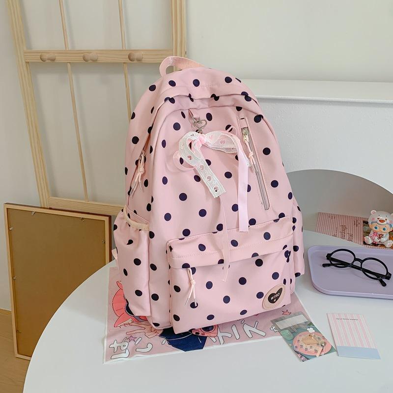 Schoolbag Korean Version of Small Fresh Polka Dot Schoolbag for Girls In Junior High School, Simple and Cute Student Backpack, High Value Fashion