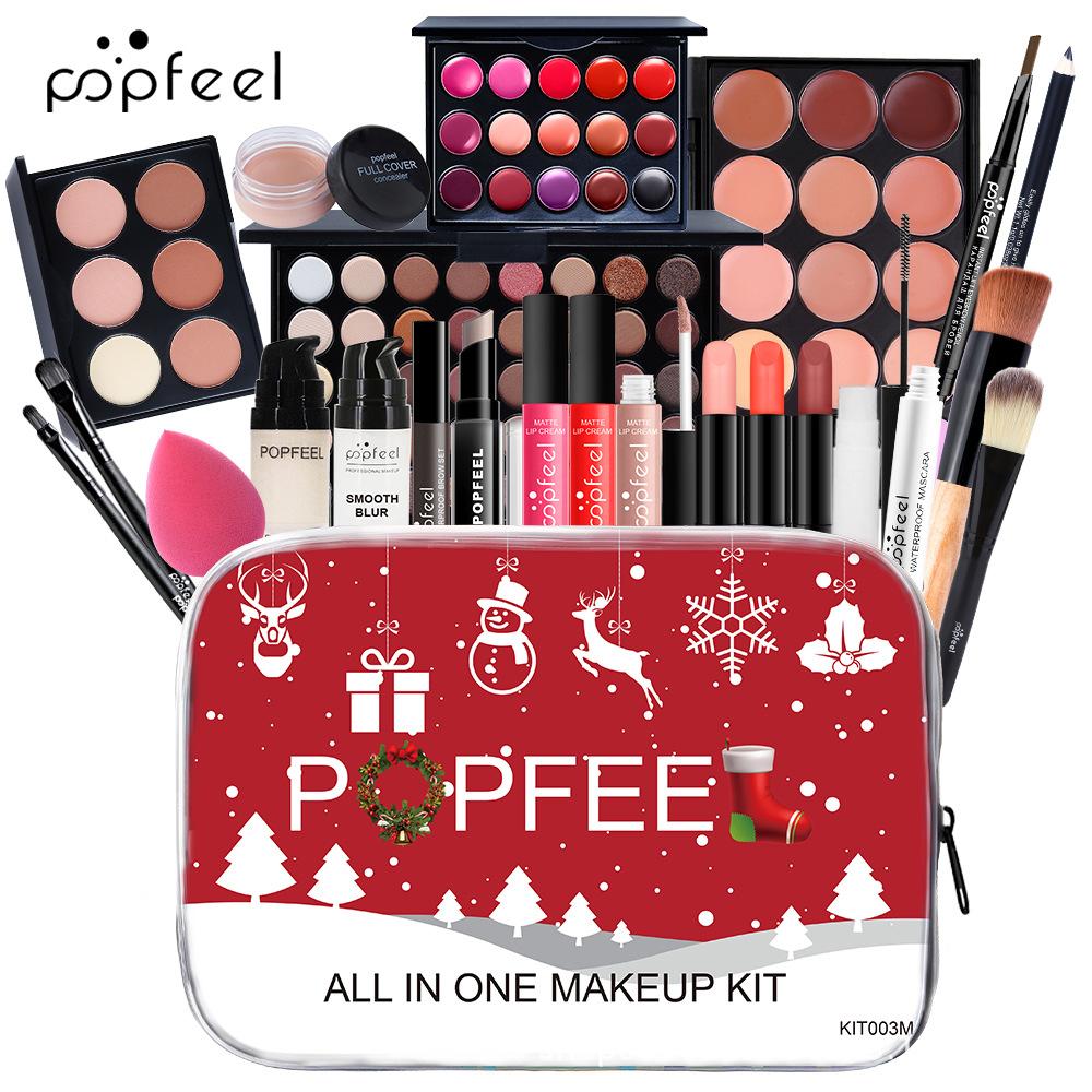 Popfeel All-in-One Make-up-Set Professionelles Full-Face Kosmetikset mit Feiertags-Blechdose Lidschatten Lippenstift Foundation Feiertagsgeschenk für Frauen
