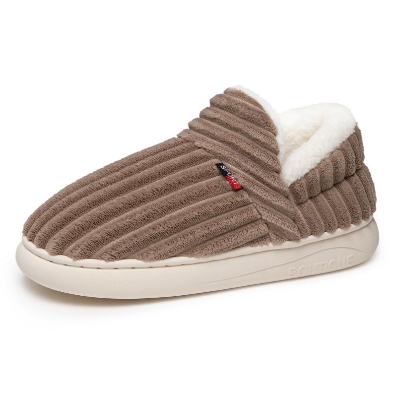 Women Coral Fleece Furry Slippers, Warm Indoor Slip On Lazy Cotton Shoes Plus Size