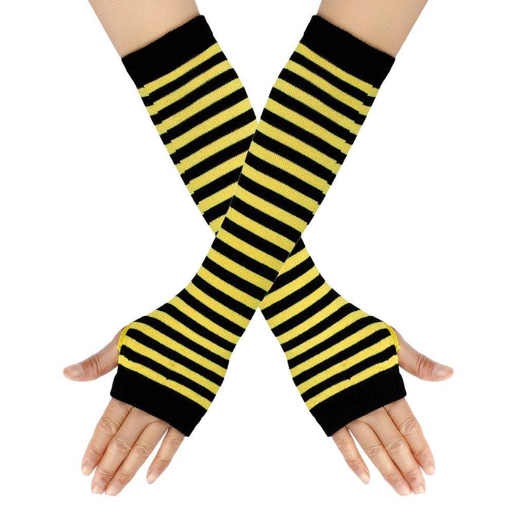 Gestreeepte Vingerloze Armwarmers, Gebreide Armhoezen met Duimgat voor Cosplay & Feest