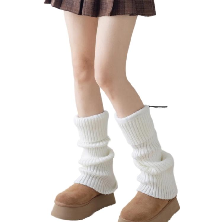 Solid Color Drawstring Leg Warmers for Women Girls Ribbed Knit Turn Cuff Boot Covers Socks for Ballet Dance Skating Yoga