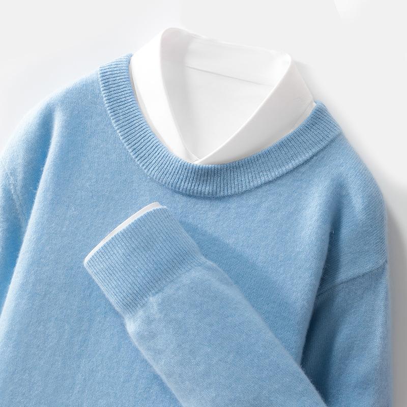 100 Cardigan Men's Round Neck Solid Color Base Sweater Business Casual Large Size Knitted Warm Base Sweater