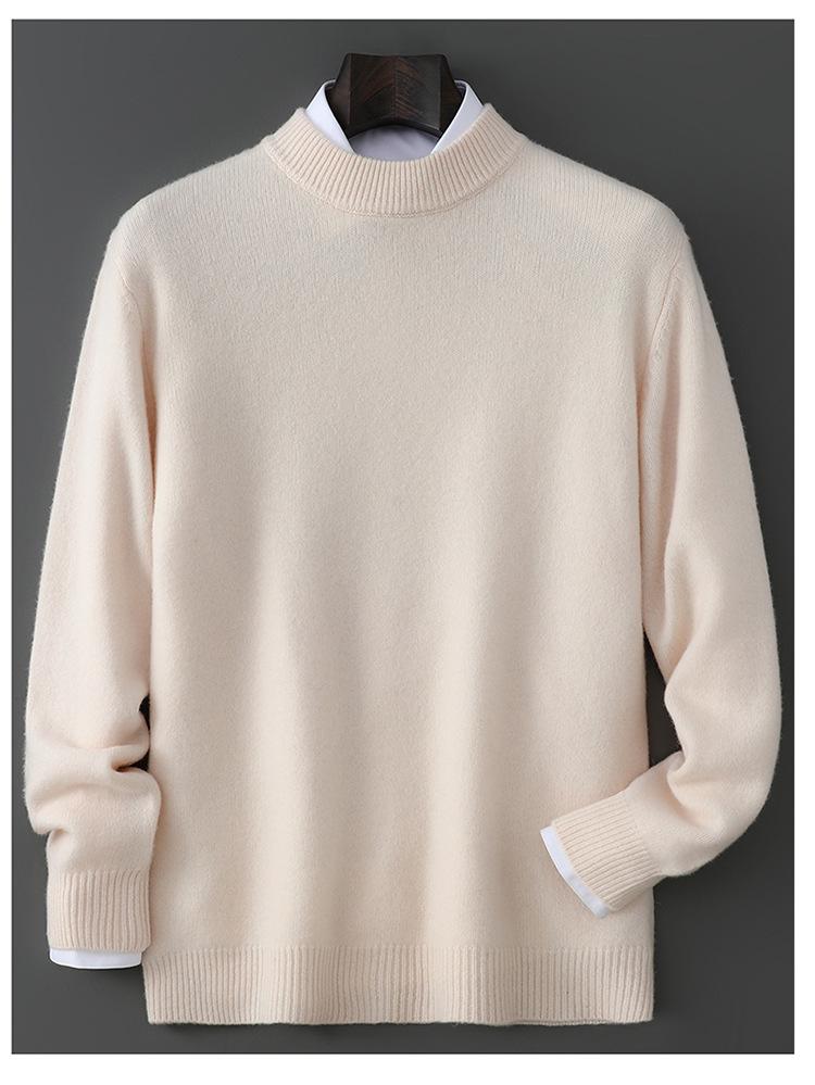 Men's 100% Wool Half-High Neck Loose Knit Sweater - Autumn/Winter Cashmere Pullover