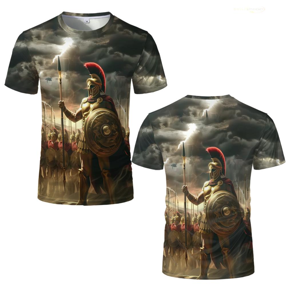 High Quality 100% Cotton Roman Gladiator Graphic T-Shirt Summer Printed Soldier Spartan T Shirt Men's Casual Unisex Kid's Tops