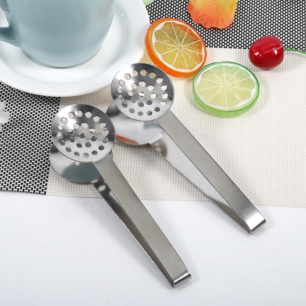 2pcs Kitchen Craft Tool Stainless Steel Round Tea Bag Tongs Squeezer Holder Grip