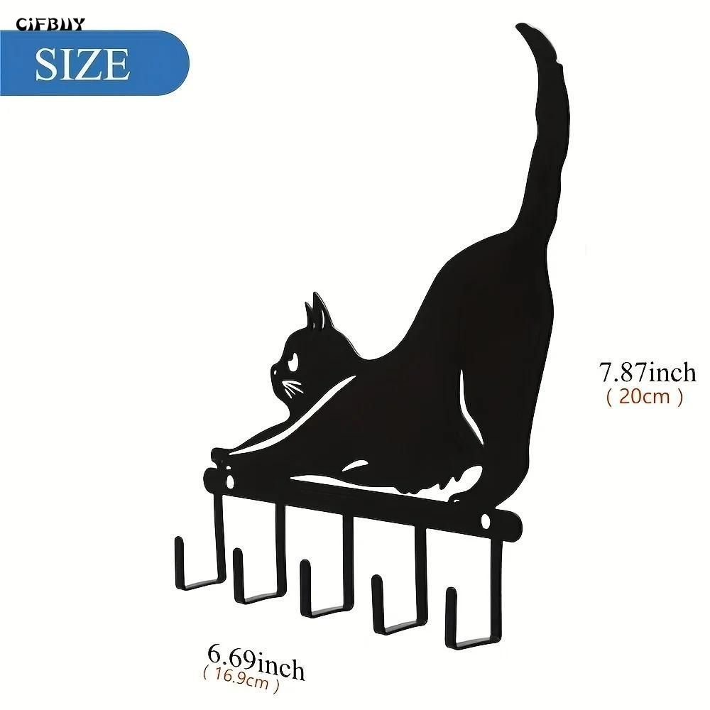 Cat Key Holder Black Metal Wall Decor Bedroom Gift