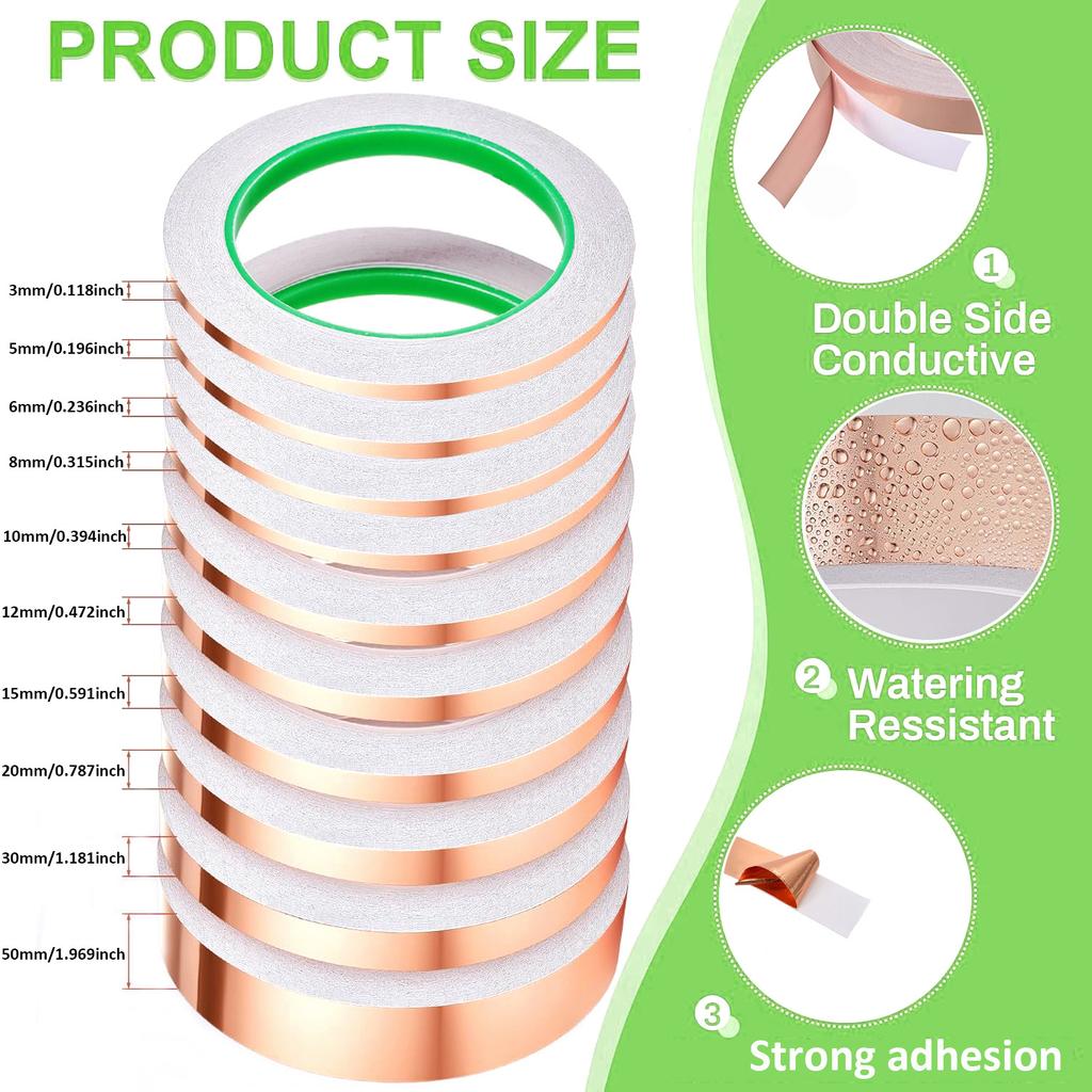 1pcs Length 20M Adhesive Conductive Coppers Foil Tape 3/5/6/8/10/12/15/20/30/50mm Double Sided Conduct Copper Foil Tapes