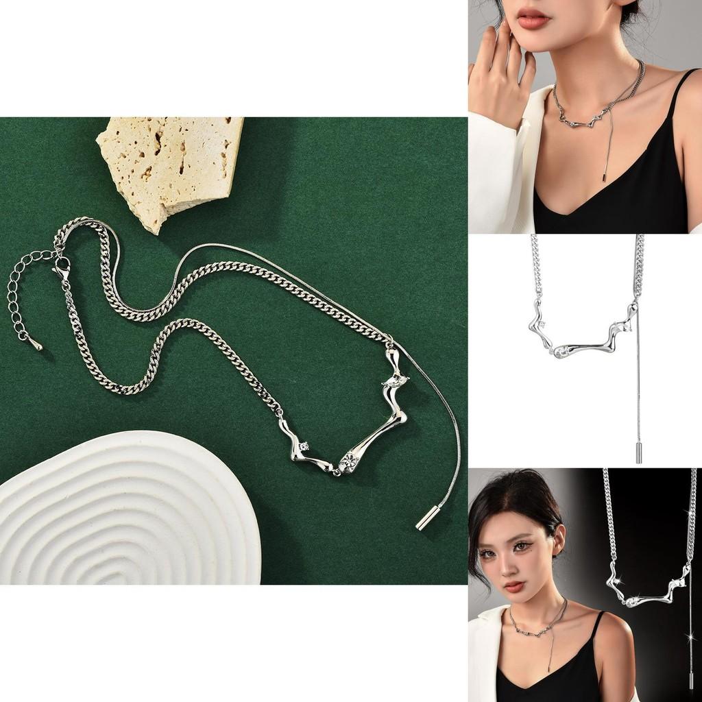 Chic Bone Style Long Pendant Necklace With Rhombus Design Ideal For Autumn And Winter Outfits