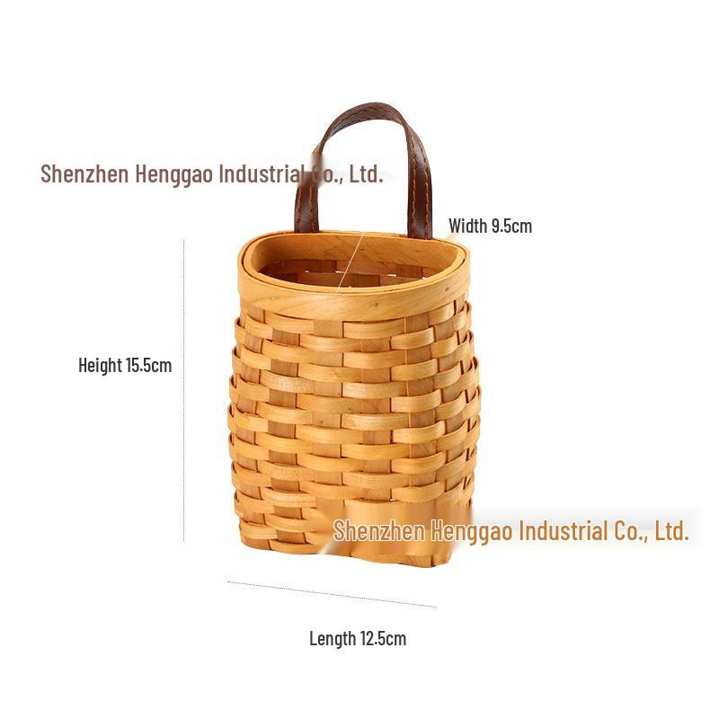 

Американский деревенский стиль, плетеная вручную деревянная настенная корзина с кожаной ручкой для хранения фруктов и закусок на столе