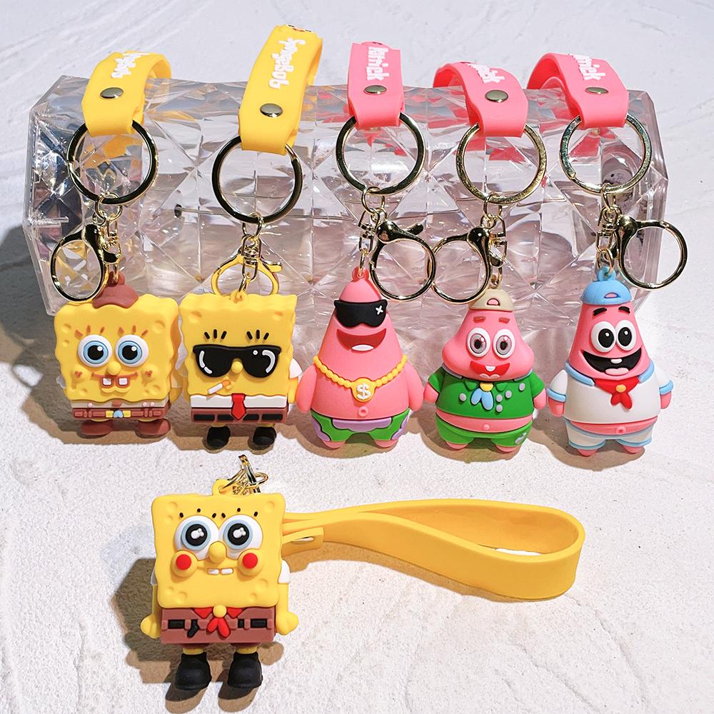 Anime Spongebob Squarepants Keychain Patrick Star Kawaii PVC Toys Keychain Backpack Charm Birthday Gift For Kid