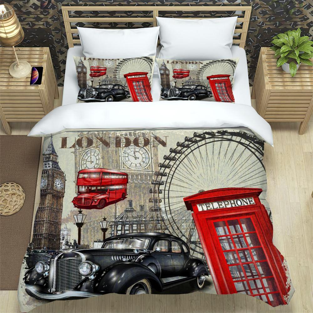 3pcs Bedding Set Classic Car Vintage Poster Home Textile Duvet Cover Pillow Case Boy Kid Teen Girl Bedding Covers Set