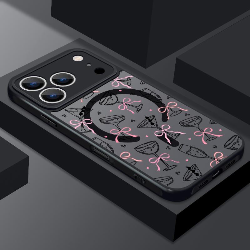 Cherry Bowknot Patterned Magnetic Phone Case For iPhone 17e 17 Pro Max 16 15 14 13 Pro Max 16e 11 For Magsafe Acrylic Back Cover