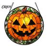 Sunproof Courtyard Decorations Halloween Stained Glass Suncatcher Ornament, Vintage Hanging Window Decor with Pumpkin Ghost Bat Witch Waterproof Porch