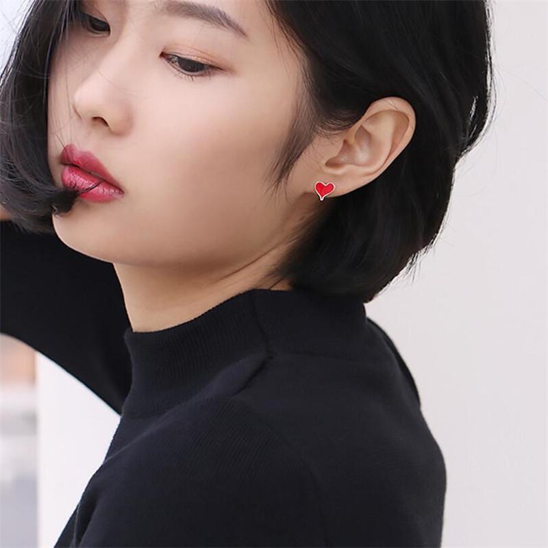 Heart-Shaped Red Epoxy Stud Earrings for Women