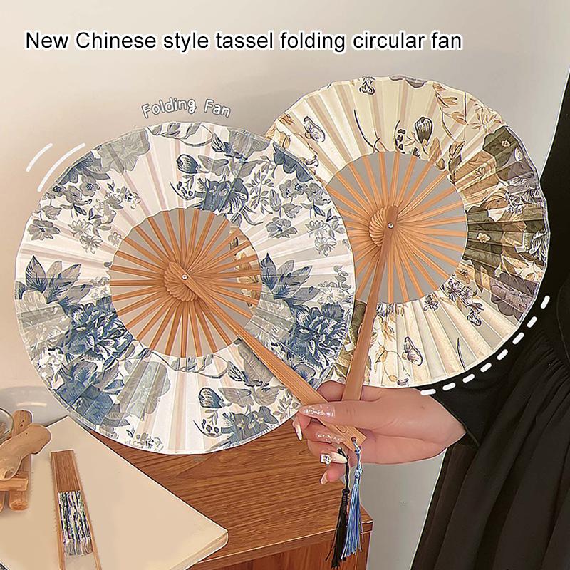 

Портативный круглый веер в китайском стиле, складной цветочный узор, бамбуковый танцевальный ретро-декор для вечеринки, 1 шт.