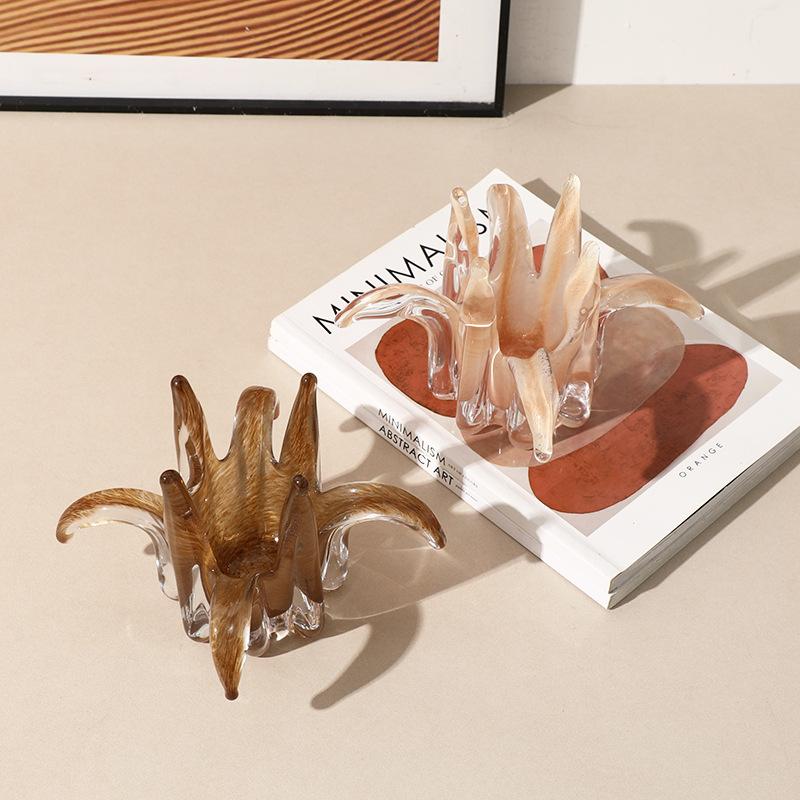 Creative Glass Candlestick Petal Candle Holder Lily Desktop Storage Container Glass Handicrafts Home Decoration Accessories
