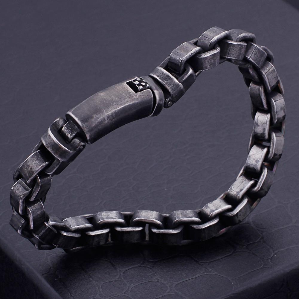 Solid Black Stainless Steel Men Bracelet Vintage Jewelry 9MM Wide Chain Link Friendship Men's Bracelets & Bangles for Gifts