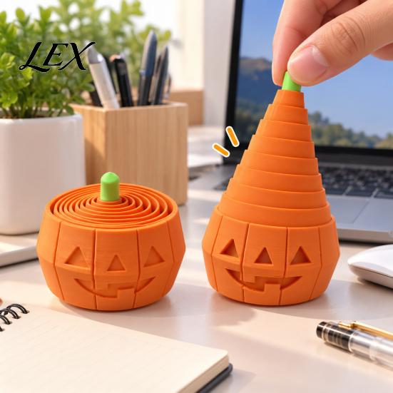 Halloween Holiday Decorations Pumpkin Stress Toy, Retractable Spiral Fidget Sensory Toy for Office Desk Gadget Kids Adults, 3D Printed Desktop