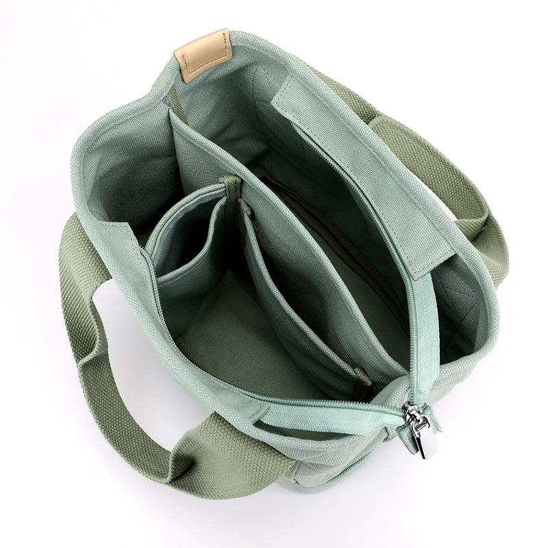 Women Small Canvas Tote Bag with Zipper, Fashion Single Shoulder Portable Thickened Mobile Phone Bucket Purse, Casual Handbag for Daily Use