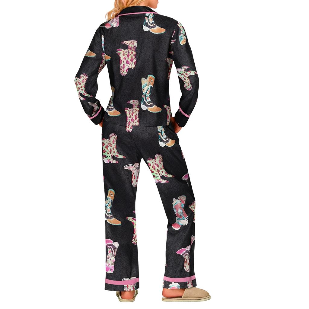 Women's Long-Sleeve Home Wear Digital-Printed Pajamas Set