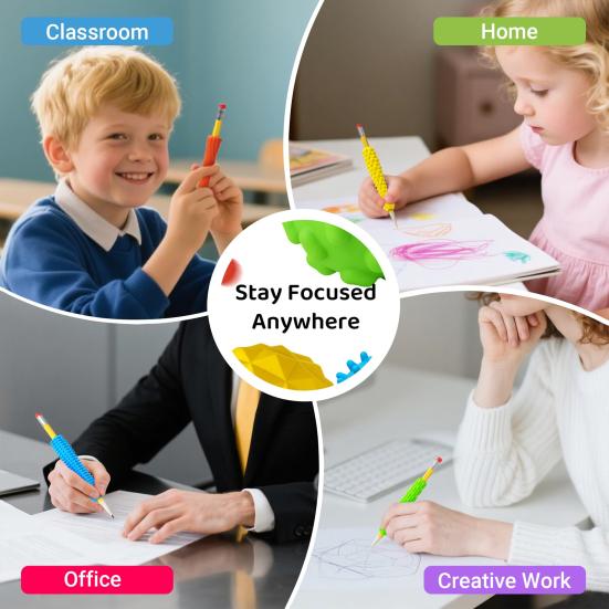 4Pcs Textured Silicone Pencil Grips for Stress Relief Sensory Fidget Sleeves Quiet Classroom Fidget Tool for Home School Office Travel