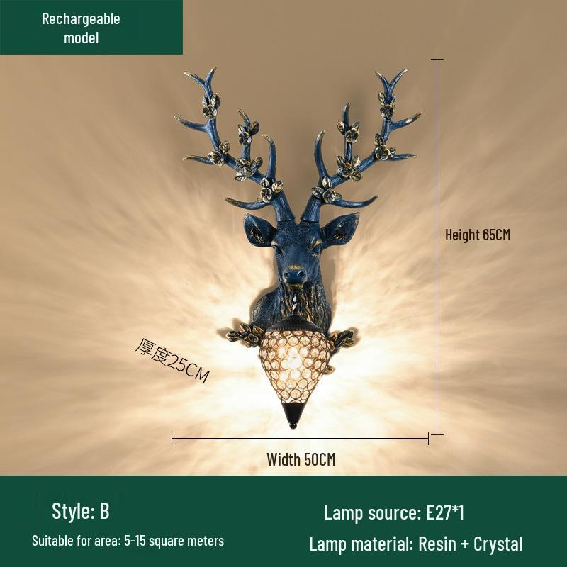 Sika Deer Wealth-Attracting Retro Wall Lamp for Living Room, Bedroom, Hallway, or Staircase