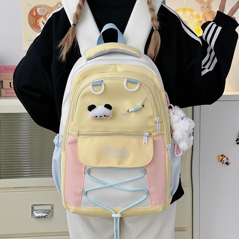 Contrast Color Student Bag Junior High School Student Backpack Women's Travel Lightweight Backpack