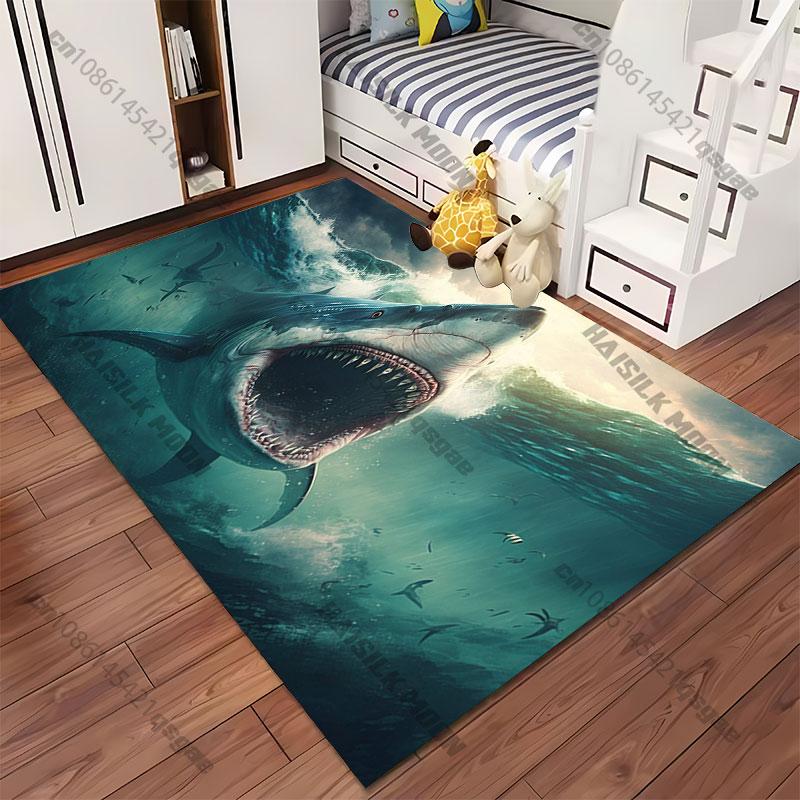 Giant Shark Attacking Ocean Carpet Yoga Living Room Room Decor Children's Crawling Mat Doormat Area Rug Games Mat