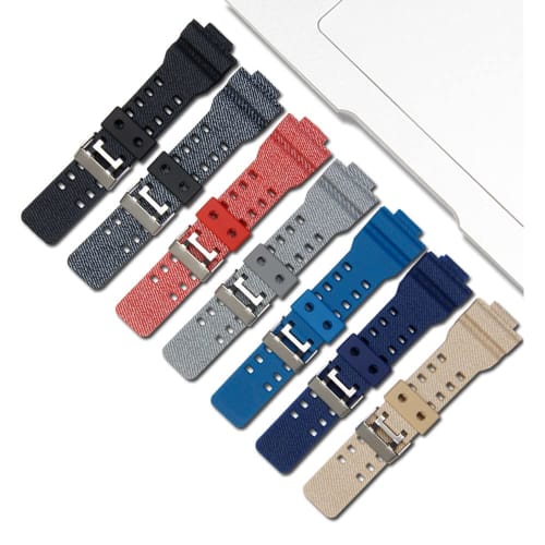 Casio Genuine Compatible Band, 16mm Wide Striped Waterproof Watch Strap for G-8900A, GR-8900A, GW-8900A, GA-110, GA-100, GD-100, and GD-110 (Khaki)