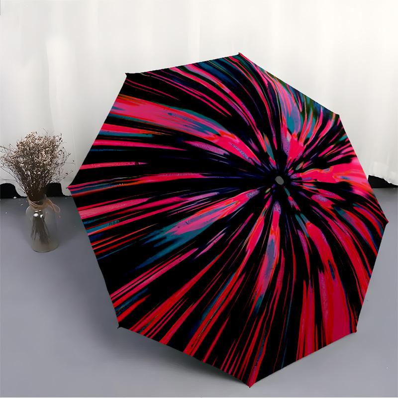 1PC Abstract Art Circular Burst Automatic Folding Umbrella Portable Collapsible 8-Rib Umbrella for All Seasons, Casual Outdoor Accessory, Perfect Gift