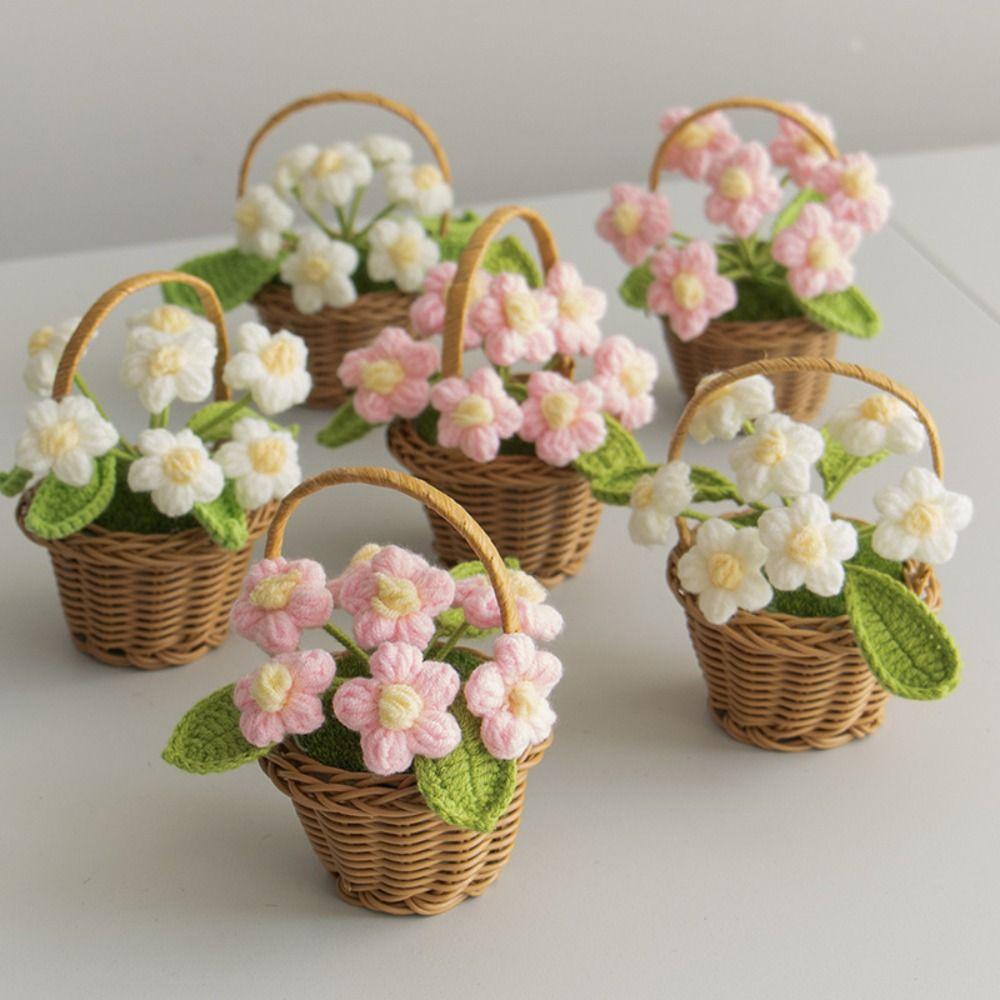Handmade Finished Knitted Flowers Small Mini Artificial Flower Pot Wedding Ornament